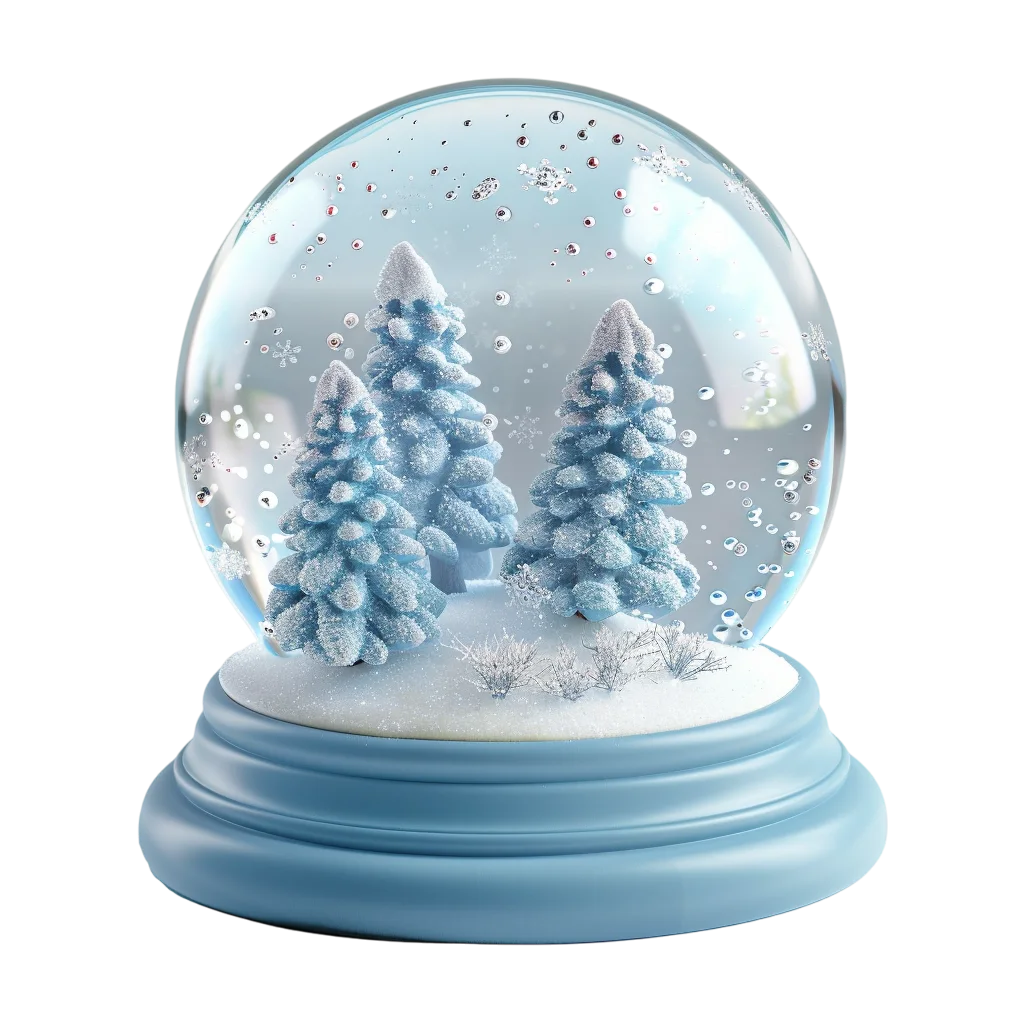 Frosted Blue Evergreen Snow Globe Free PNG