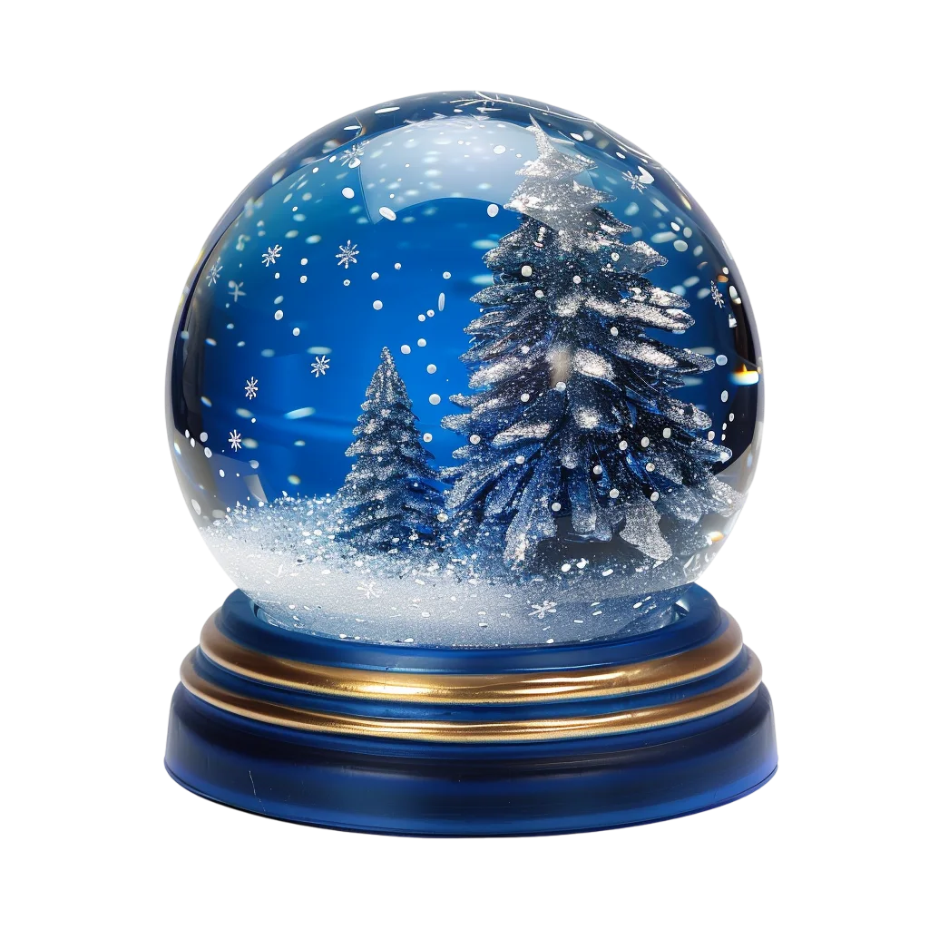 Blue Winter Snow Globe with Snow-Covered Trees Free PNG