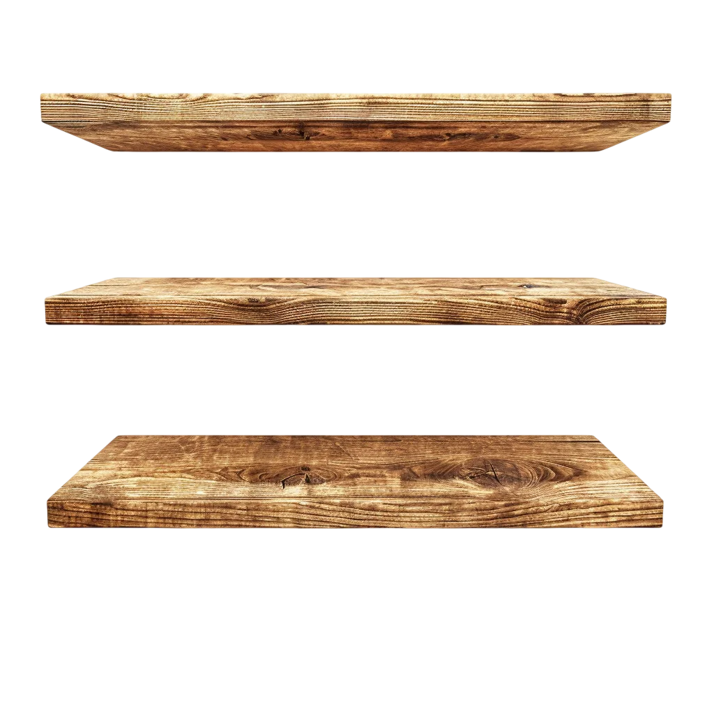 Rustic Wooden Shelves in Three Views Free PNG