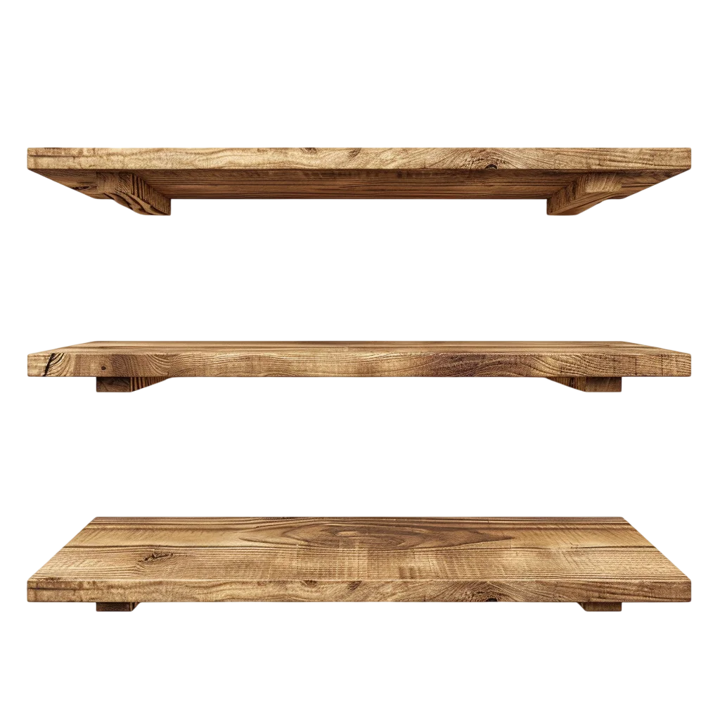 Rustic Wooden Wall Shelf in Three Views - Free PNG