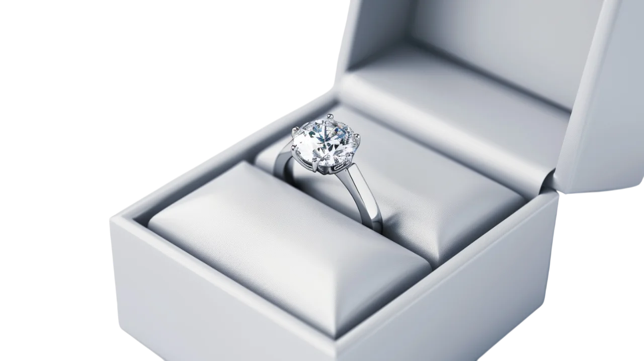 Diamond Engagement Ring in an Open White Box - Free PNG
