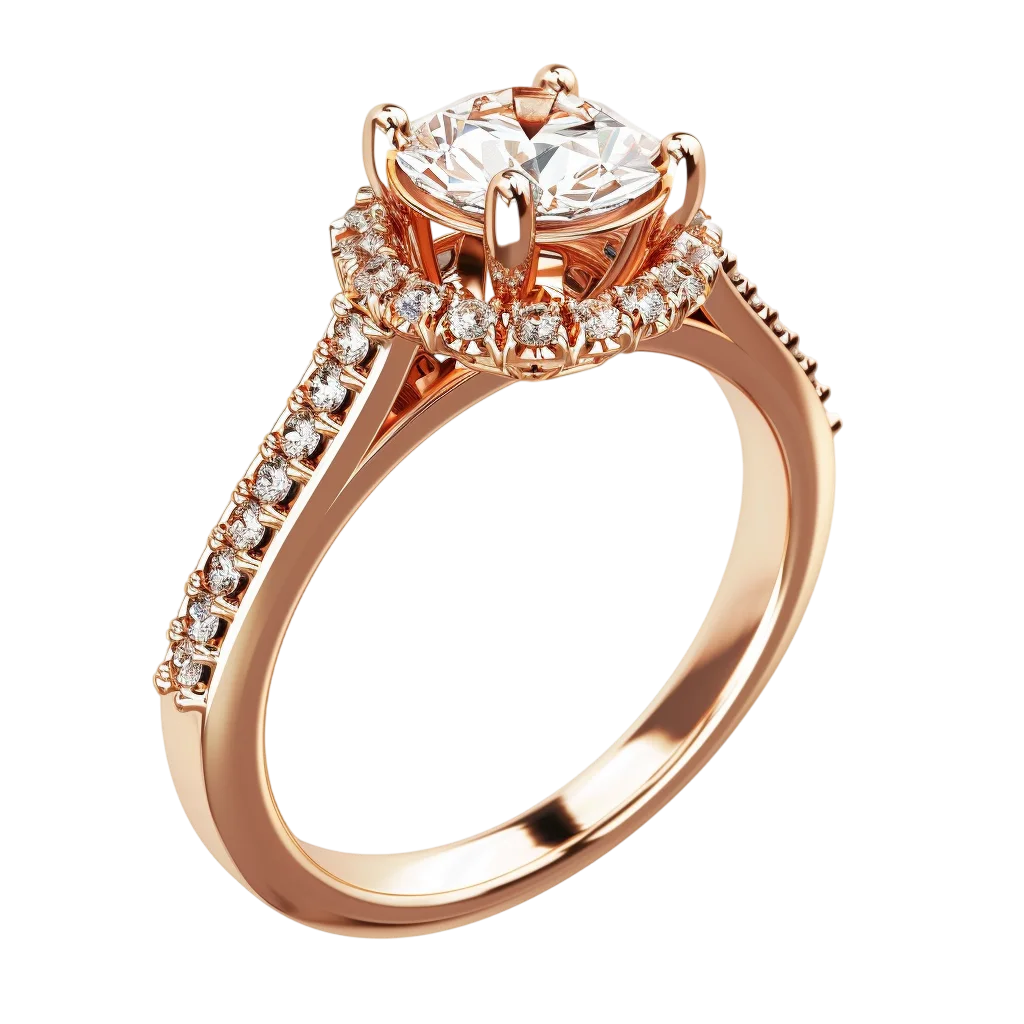 Rose Gold Halo Engagement Ring Free PNG
