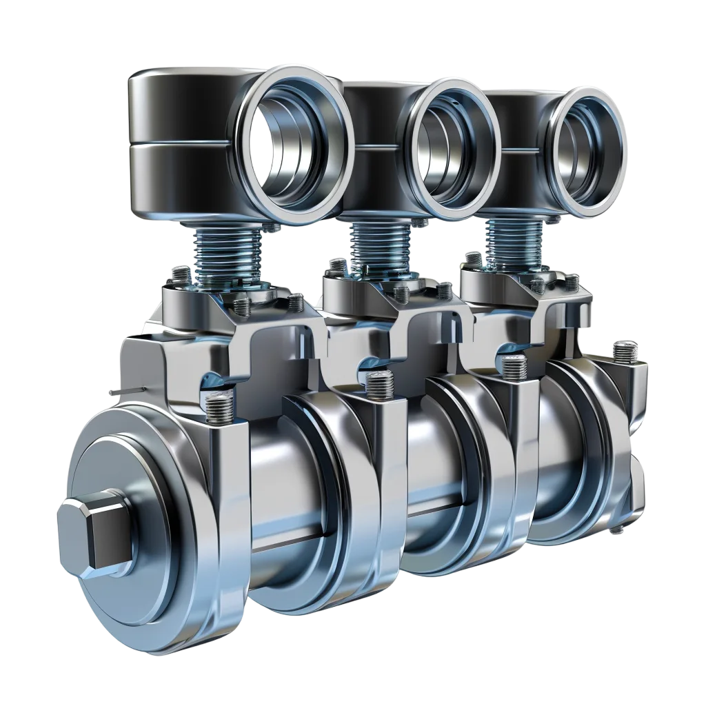 Chrome Industrial Mechanical Assembly with Three Circular Openings - Free PNG
