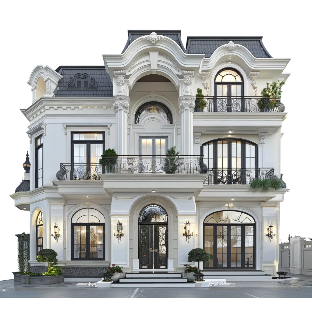 Ornate White Luxury Mansion Exterior Free PNG