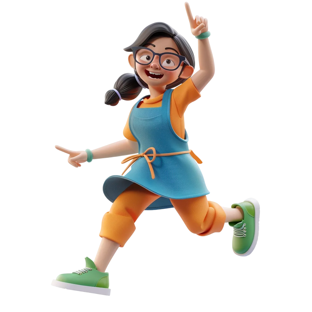 Cheerful Cartoon Girl Running in an Apron | Free PNG