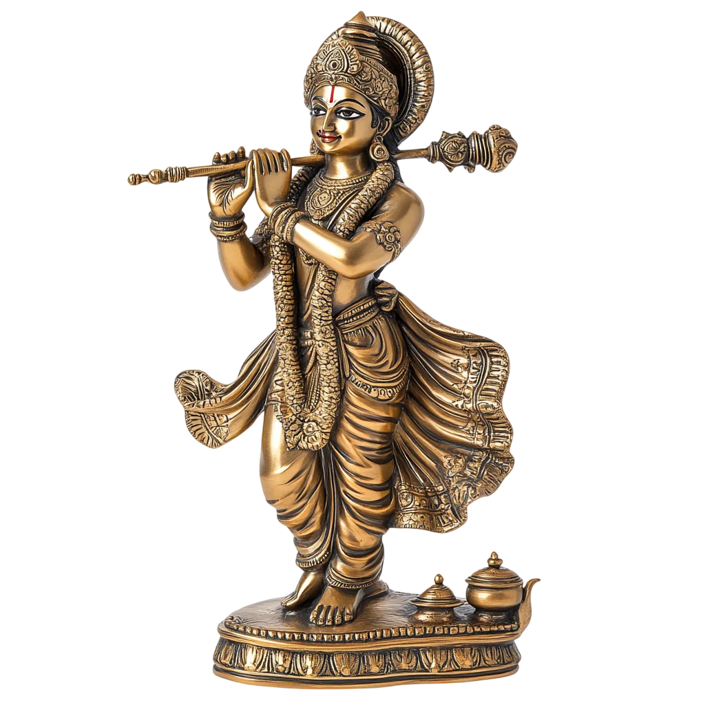 Golden Lord Krishna Statue Playing Flute | Free PNG