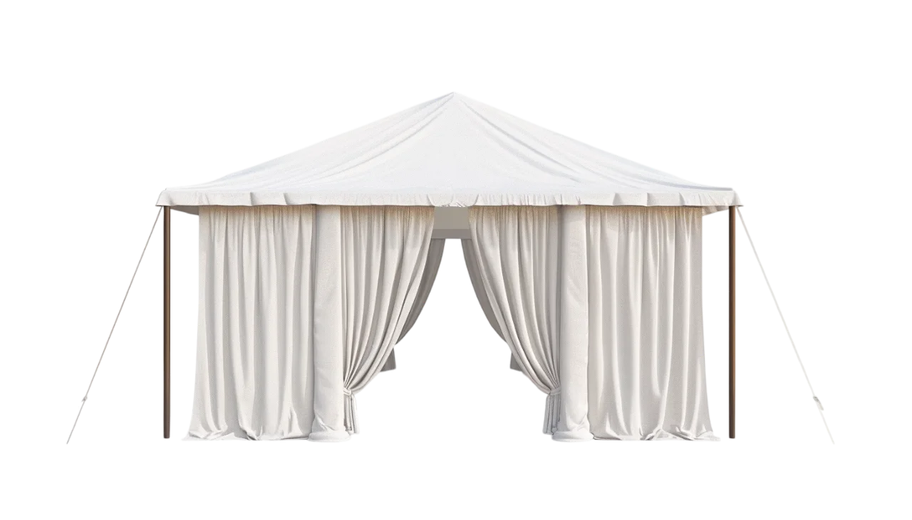 White Draped Event Canopy Tent with Open Curtains Free PNG
