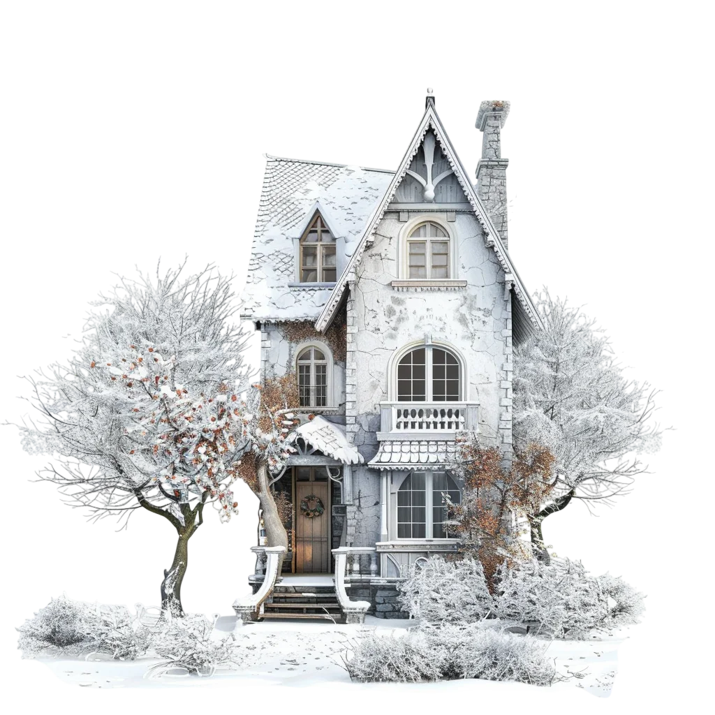 Snow-Covered Gothic Cottage in Winter | Free PNG