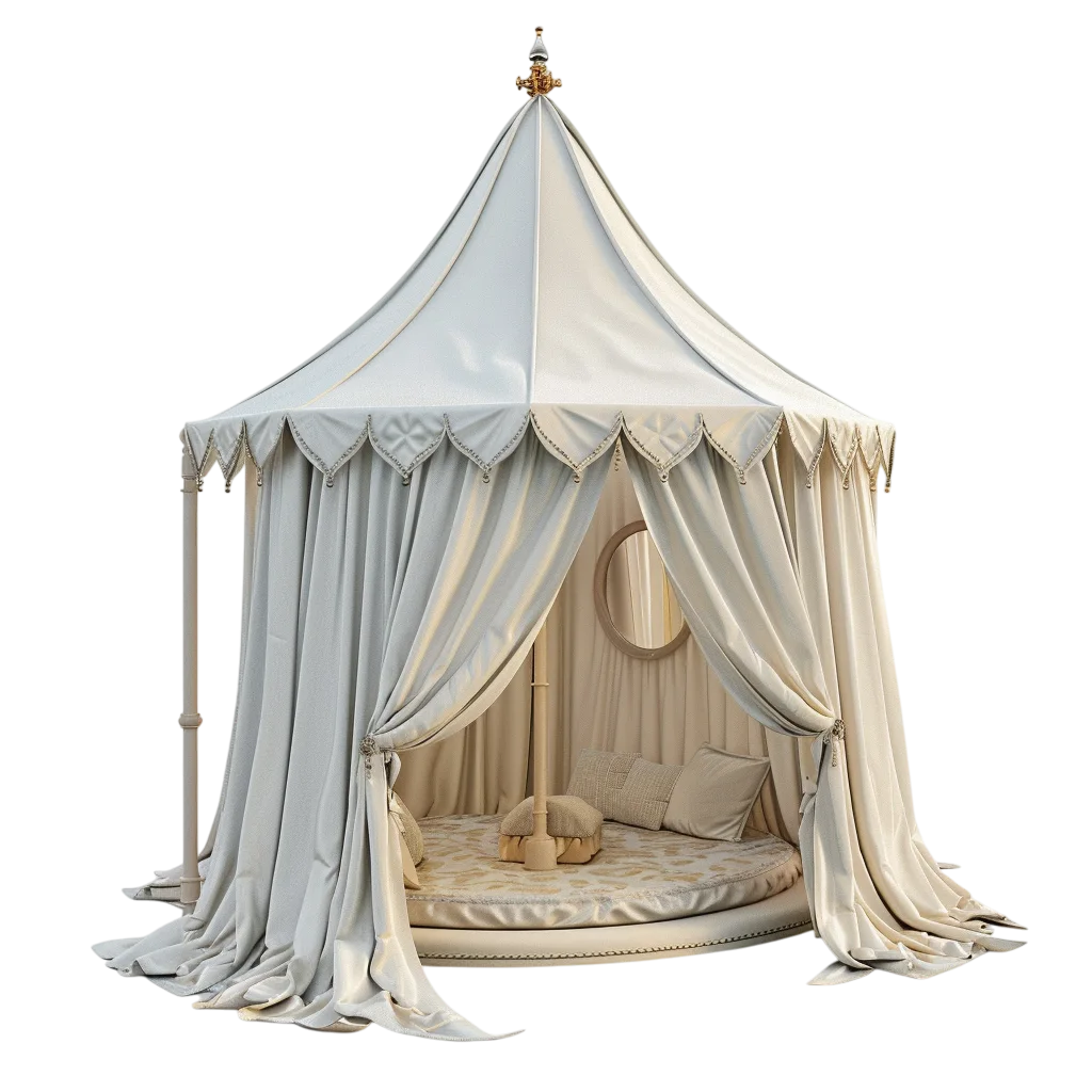 Elegant Cream Canopy Bed with Draped Curtains Free PNG