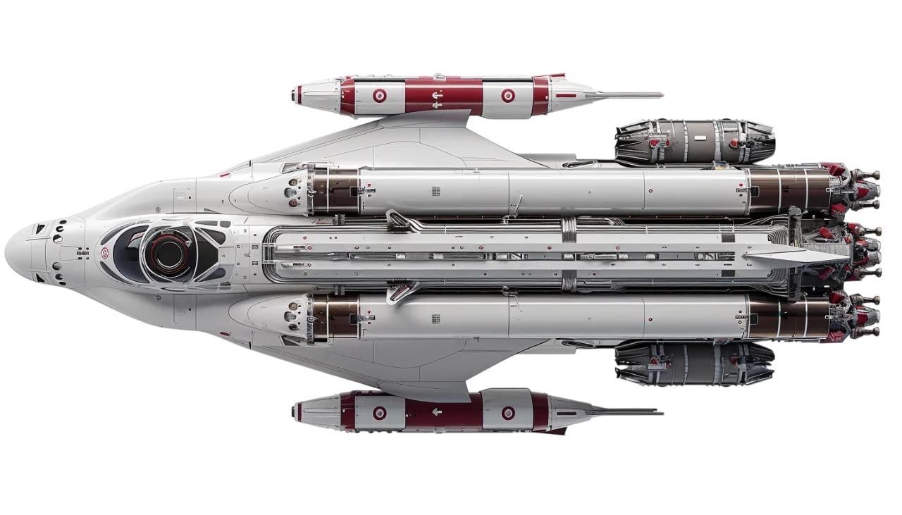 White and Red Futuristic Spaceship Top View Free PNG