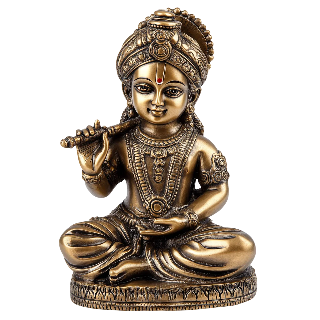 Golden Krishna Statue Playing Flute | Free PNG
