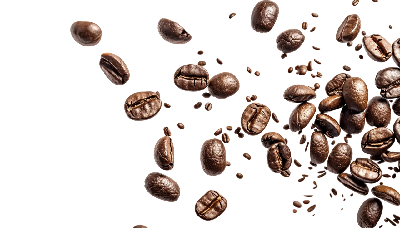 Scattered Roasted Coffee Beans on a Dark Background Free PNG
