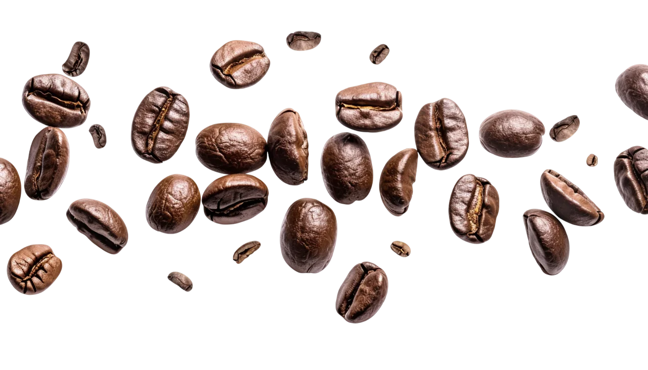 Floating Roasted Coffee Beans on Black Background - Free PNG
