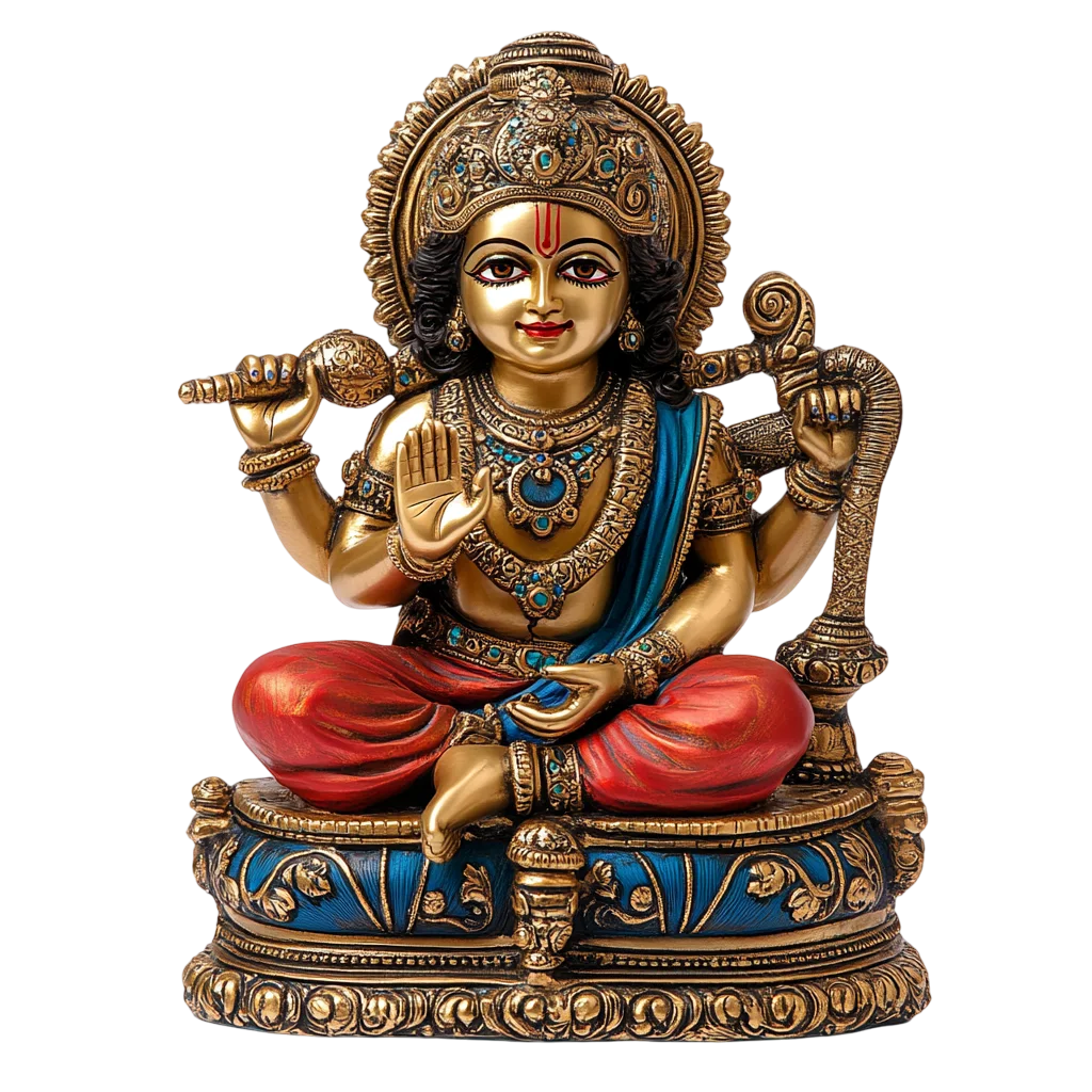 Ornate Seated Krishna Statue with Flute - Free PNG