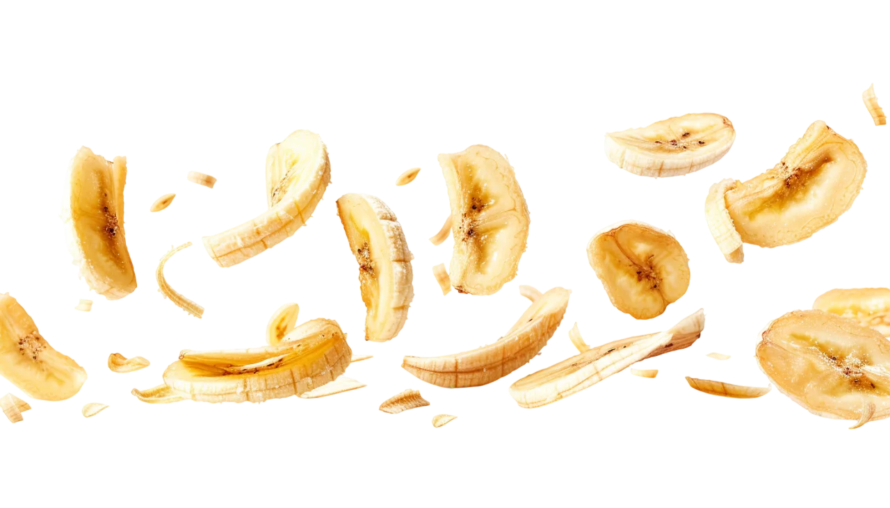 Floating Banana Slices and Fruit Pieces Free PNG