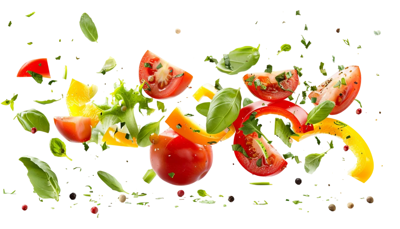 Floating Tomato, Pepper and Basil Ingredients | Free PNG