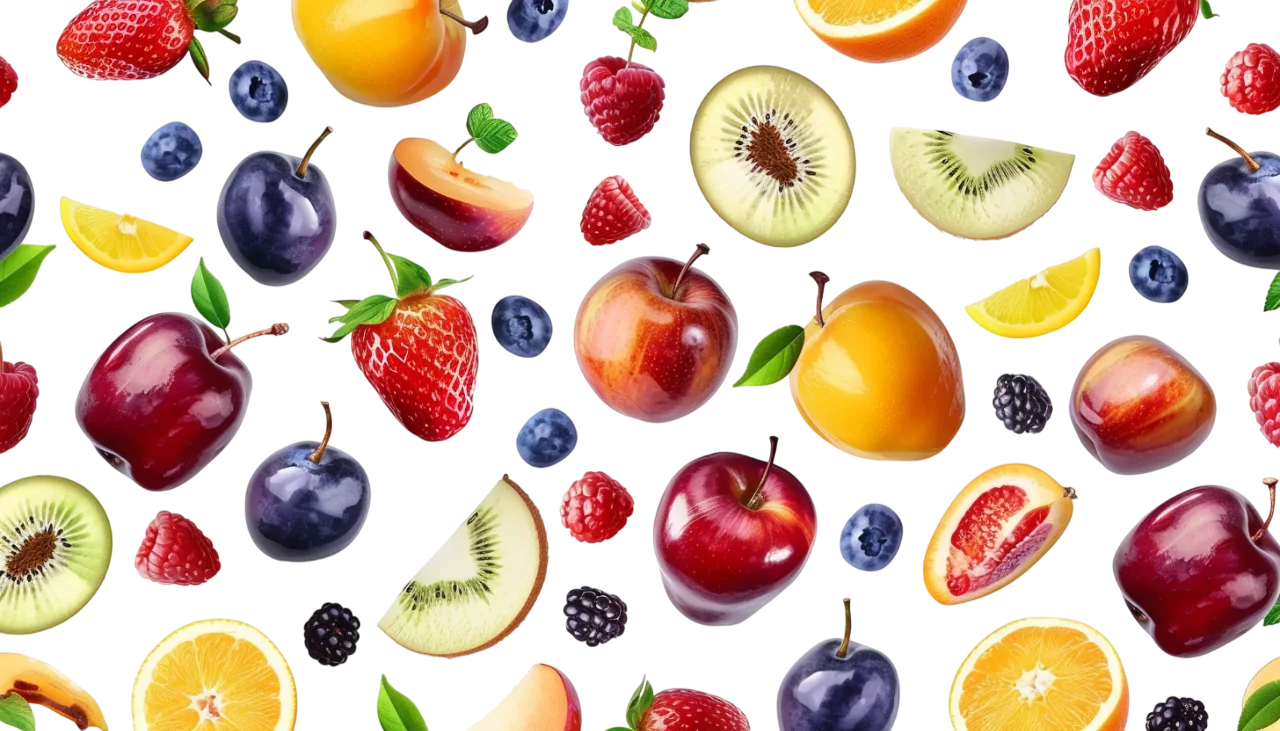 Scattered Colorful Fruit Pattern Free PNG