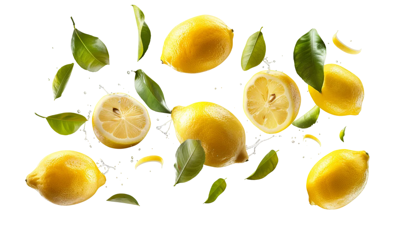Whole and Sliced Lemons with Green Leaves – Free PNG