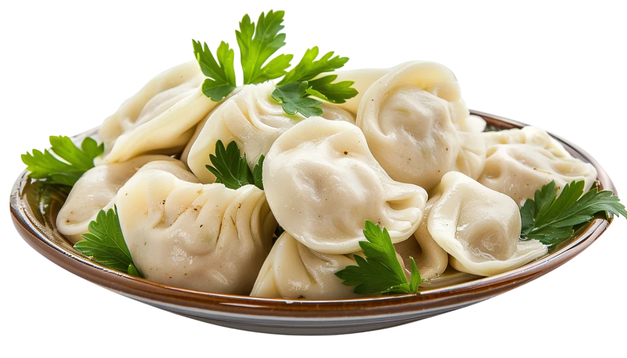 Boiled Dumplings with Parsley on a Plate - Free PNG
