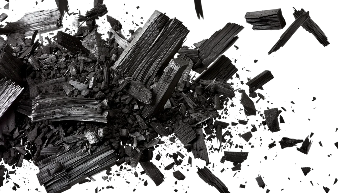 Scattered Charcoal and Charred Wood Fragments Free PNG