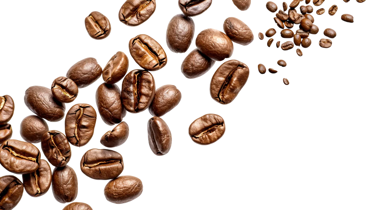 Scattered Roasted Coffee Beans on Black Background Free PNG