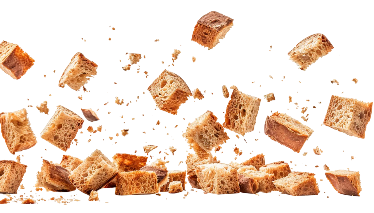 Scattered Toasted Bread Pieces and Crumbs Free PNG