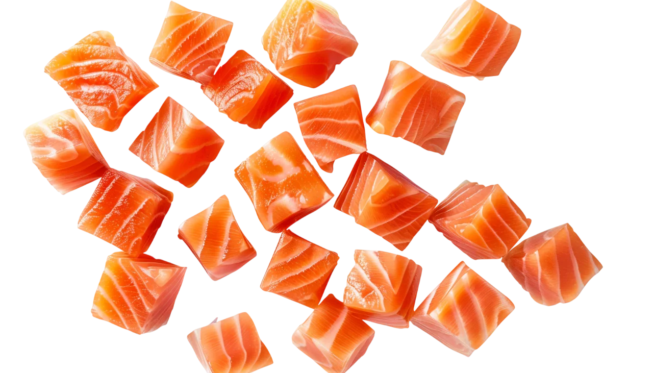 Scattered Raw Salmon Pieces Free PNG