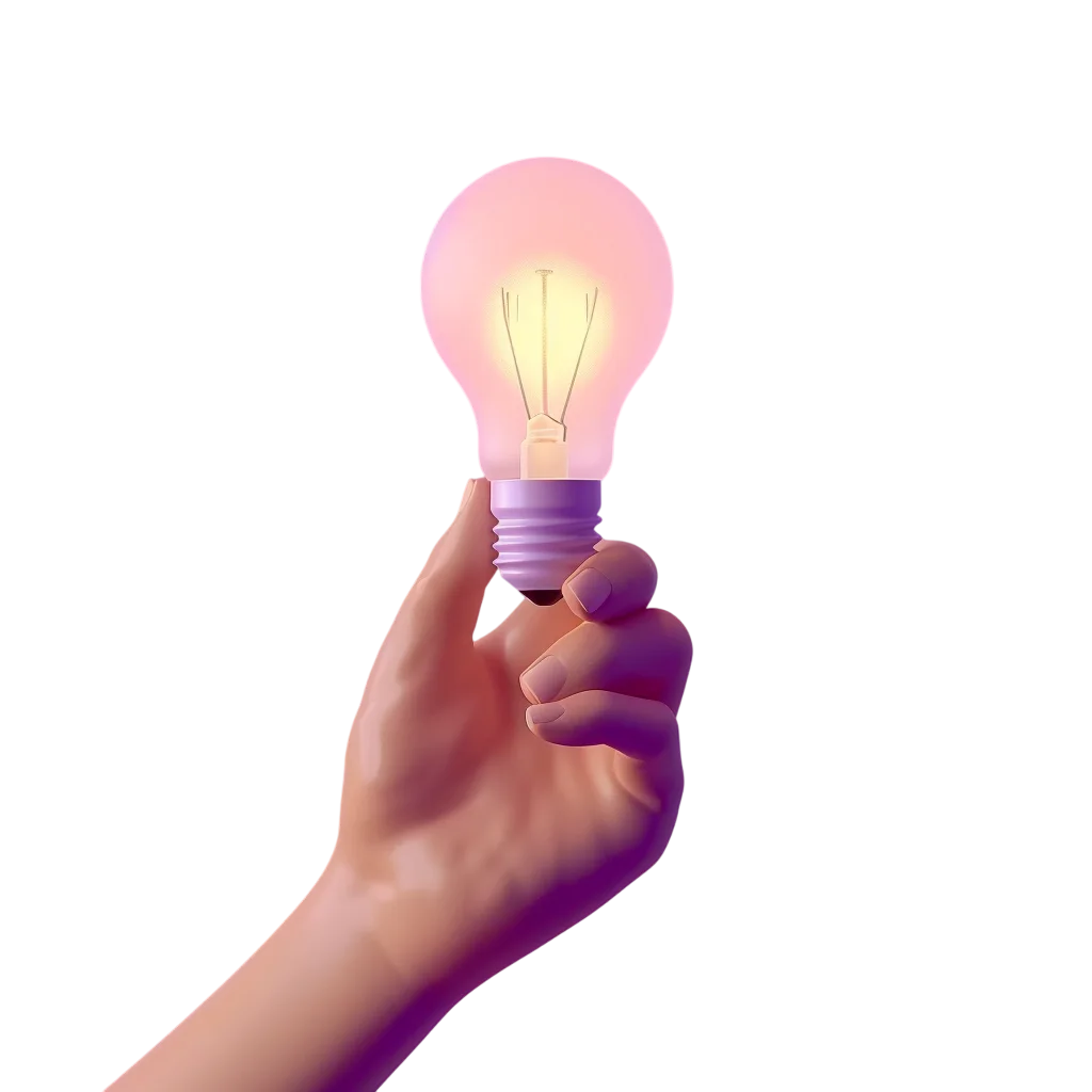 Hand Holding a Glowing Pink Light Bulb - Free PNG