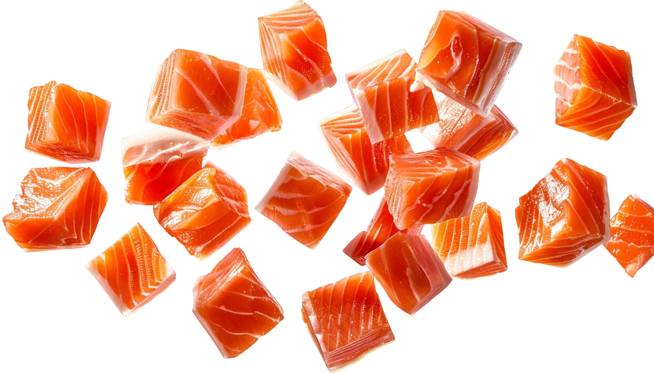 Scattered Orange Salmon Cubes – Free PNG