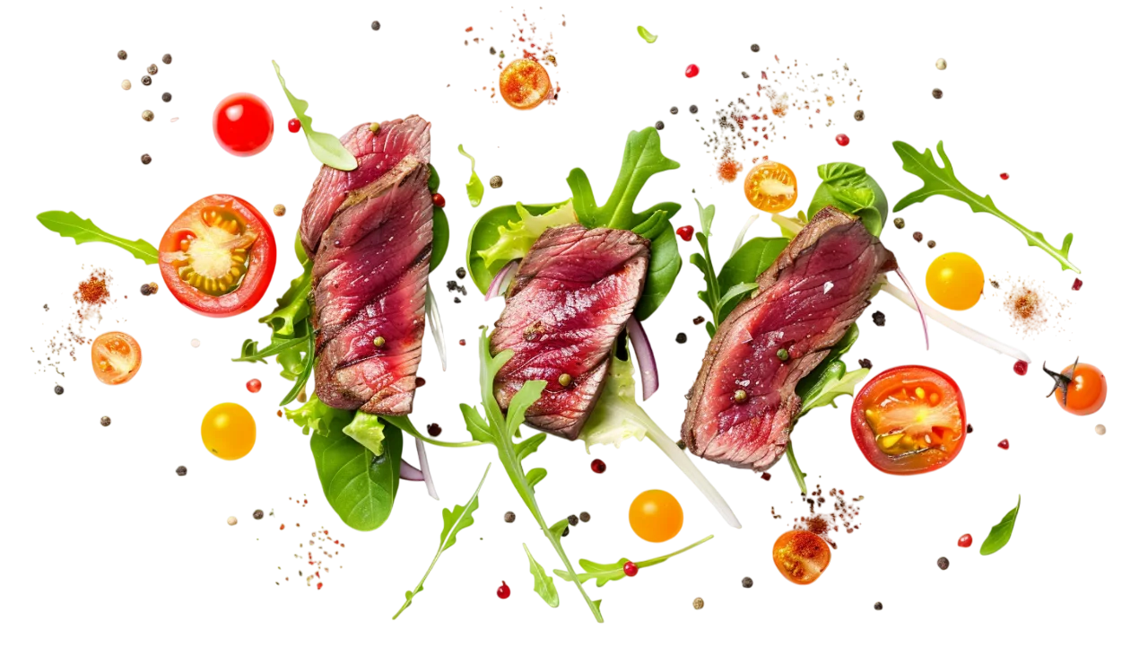 Sliced Beef Steak Salad with Tomatoes and Greens | Free PNG