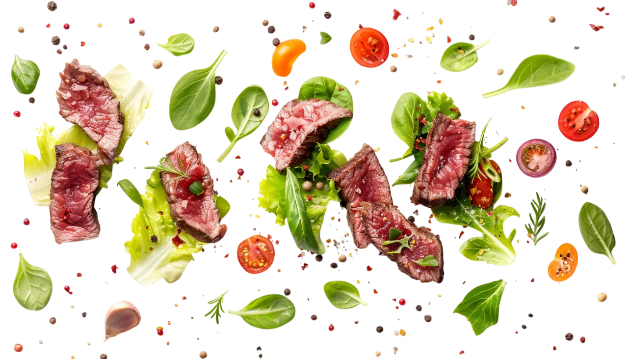 Floating Steak Salad Ingredients Free PNG