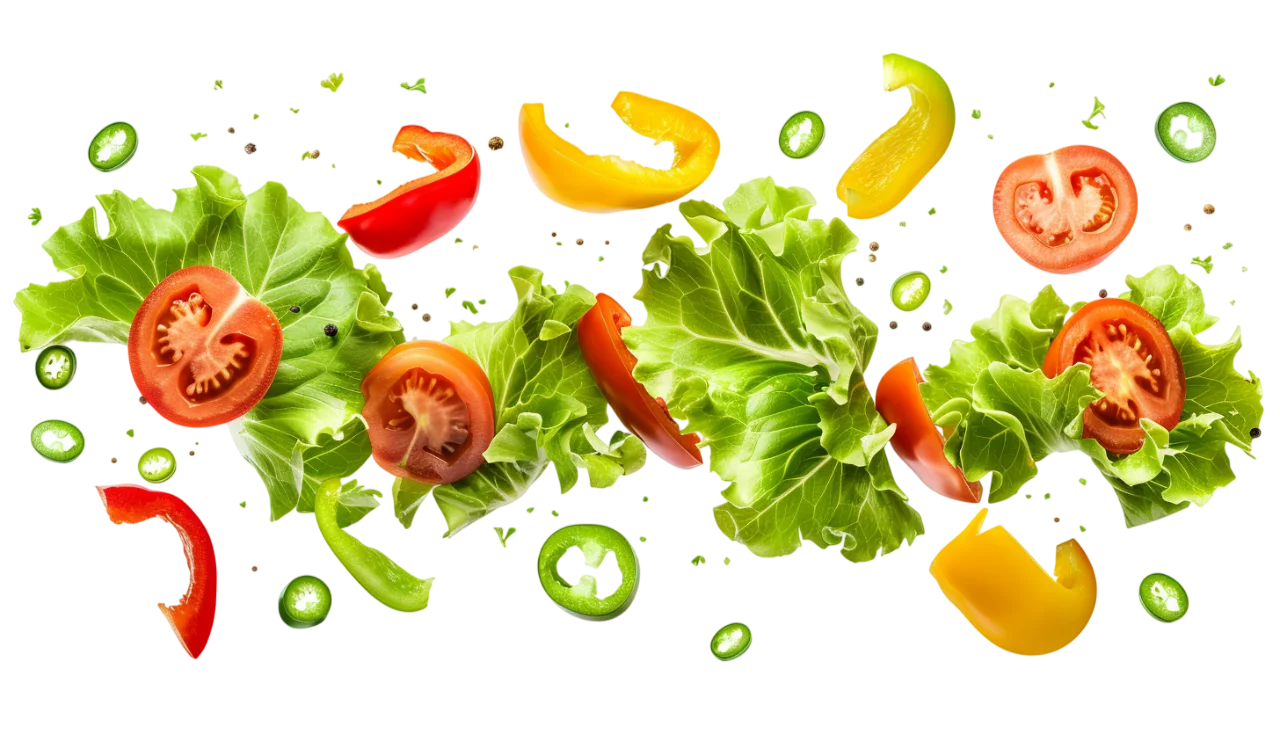 Floating Salad Vegetables with Lettuce, Tomatoes and Peppers | Free PNG