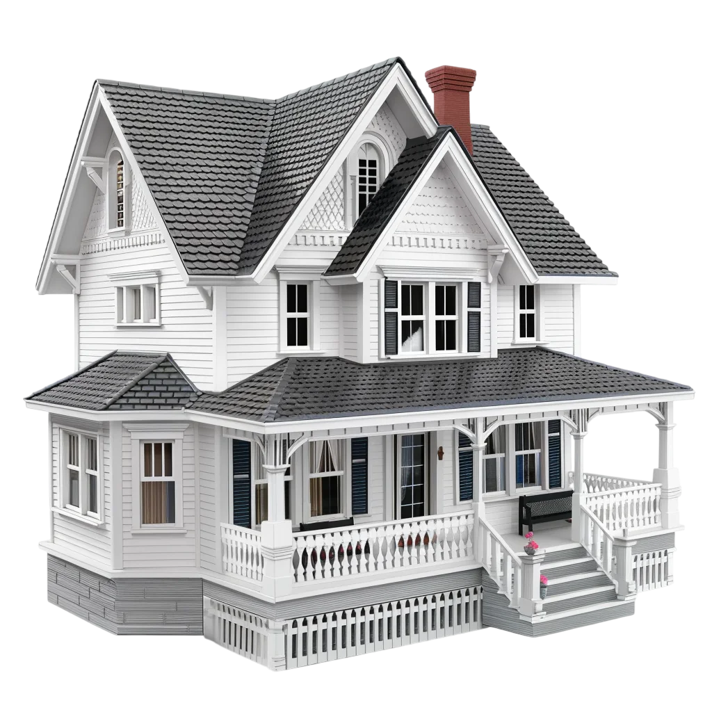 White Victorian House with Wraparound Porch Free PNG