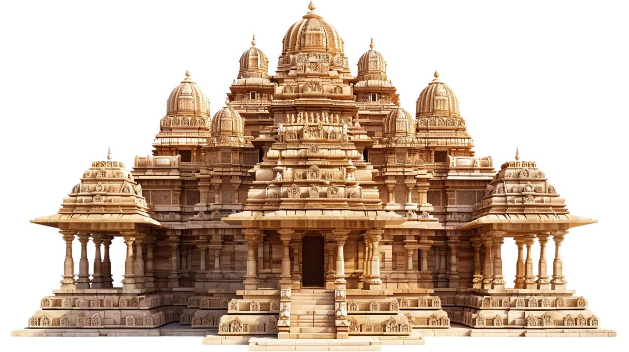Ornate Indian Hindu Temple with Carved Domes Free PNG