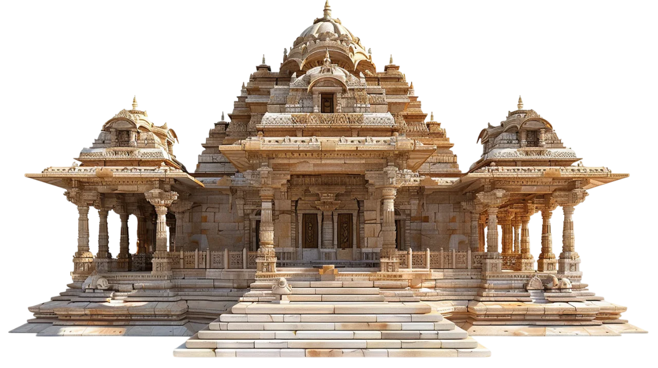 Ornate Indian Stone Temple with Carved Pillars Free PNG