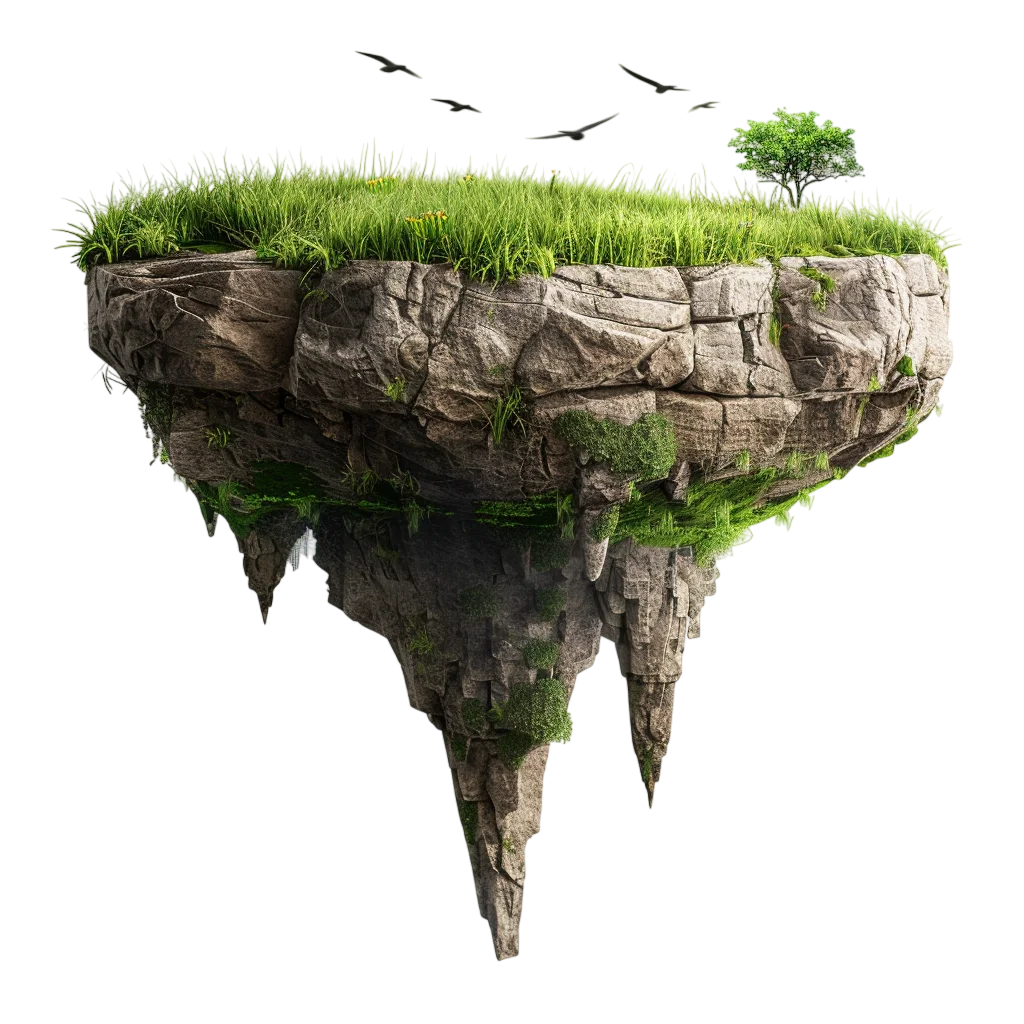 Floating Grass-Covered Rock Island with Tree | Free PNG