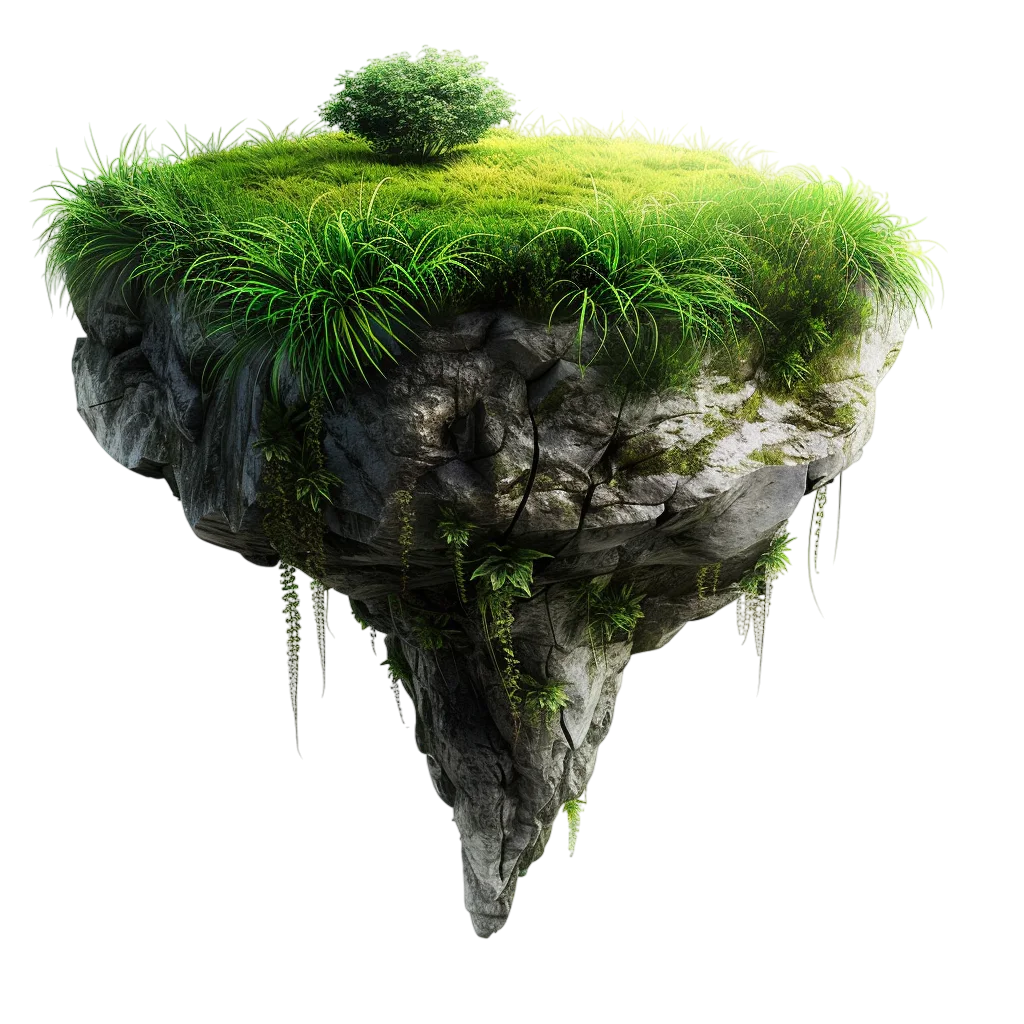 Floating Grass-Covered Rocky Island with a Tree | Free PNG