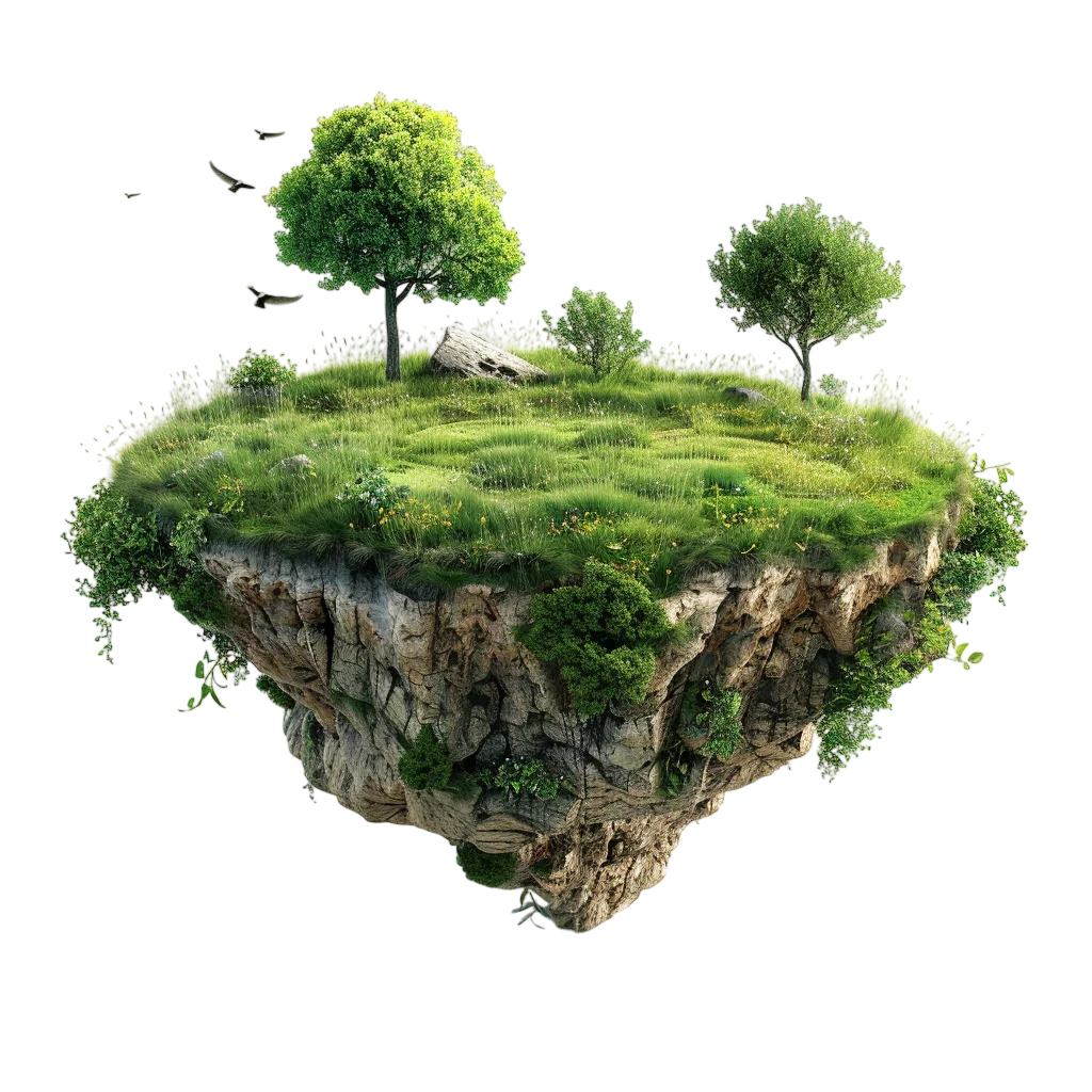Floating Green Island with Trees - Free PNG