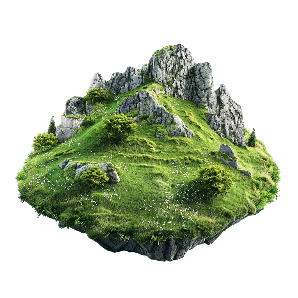 Floating Grassy Mountain Island Free PNG