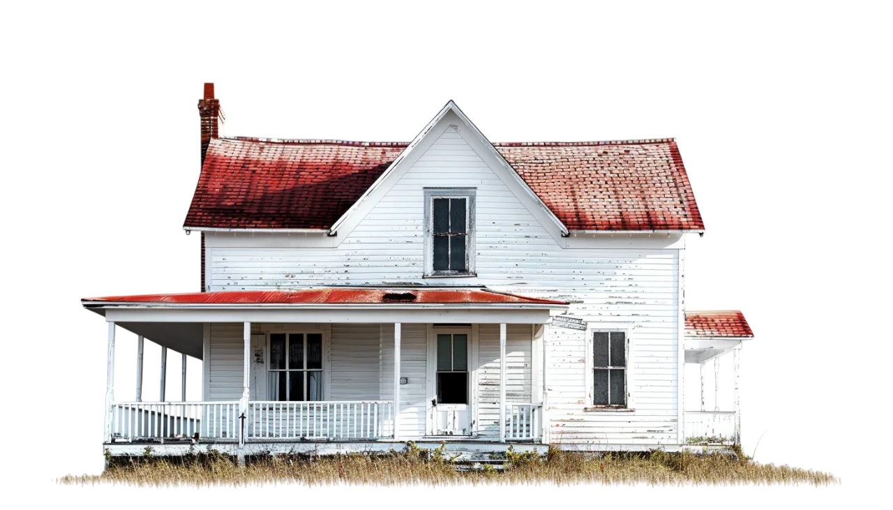 Weathered White Farmhouse with Red Tile Roof | Free PNG