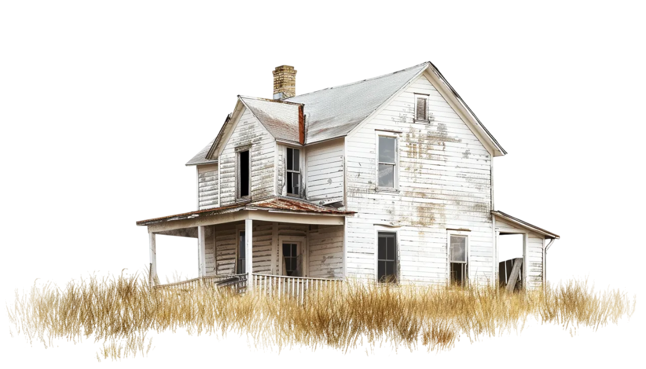 Weathered White Farmhouse Among Dry Grass | Free PNG