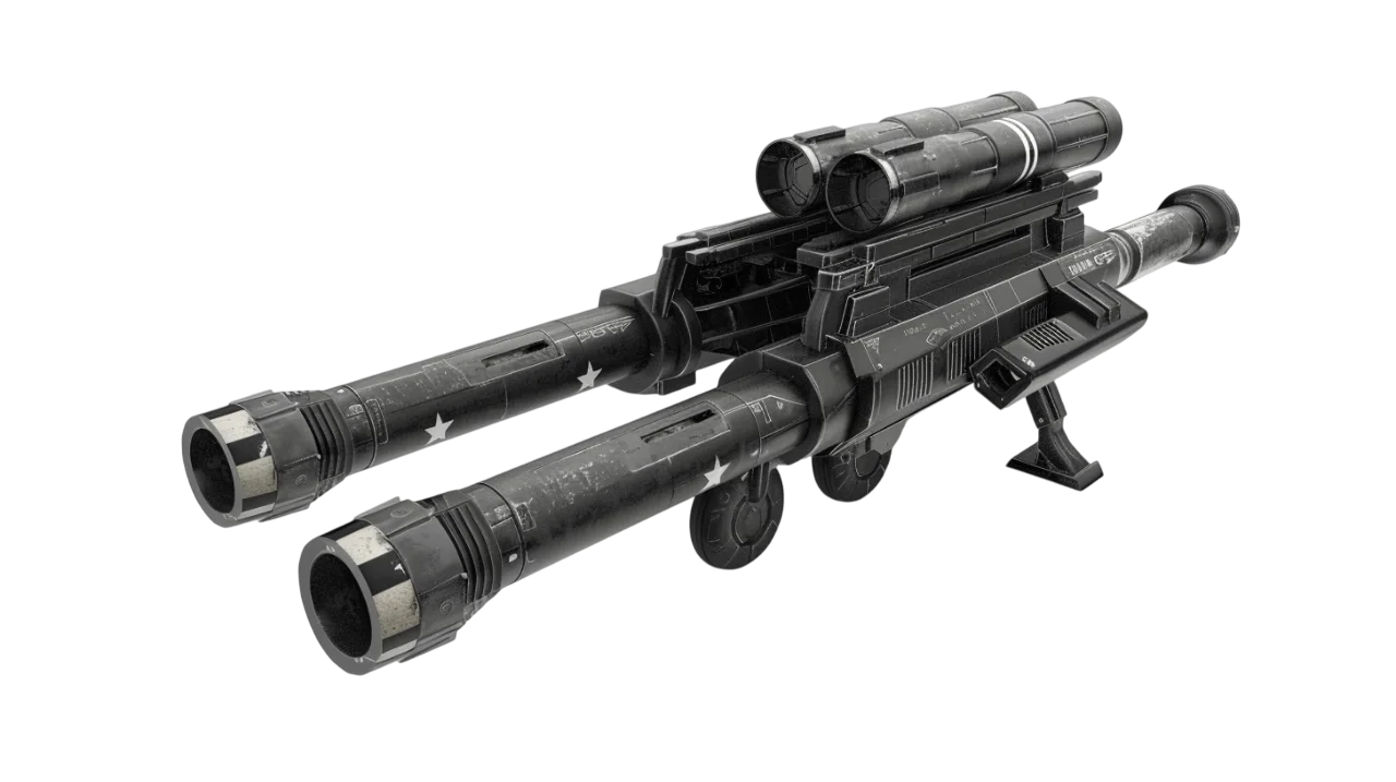 Weathered Twin-Barrel Sci-Fi Cannon Free PNG