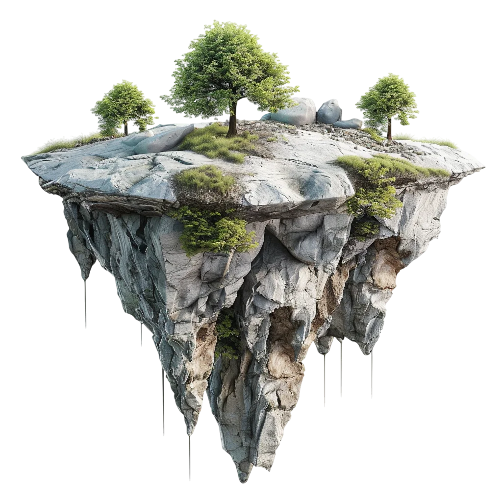 Floating Rocky Island with Trees - Free PNG