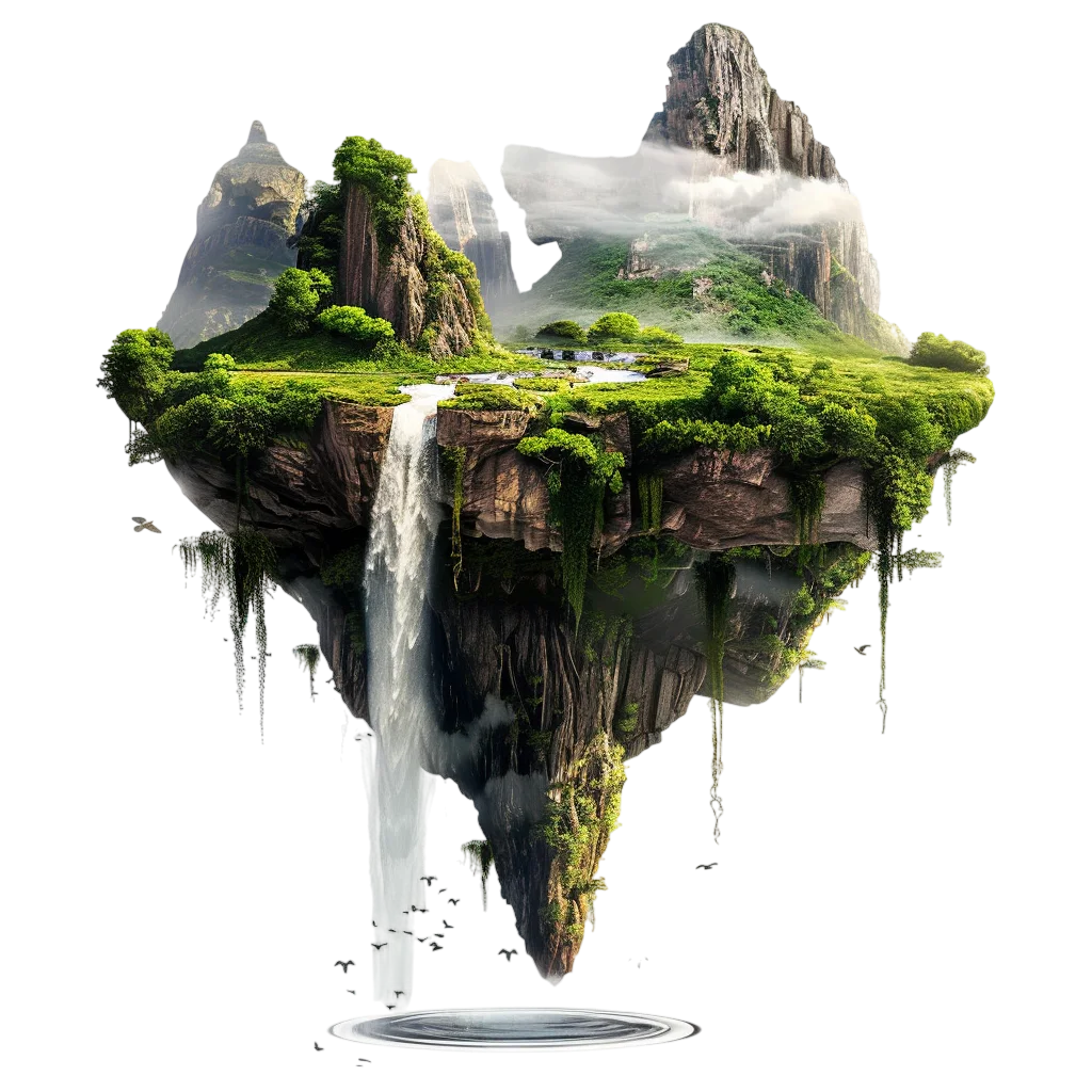 Lush Floating Waterfall Island – Free PNG