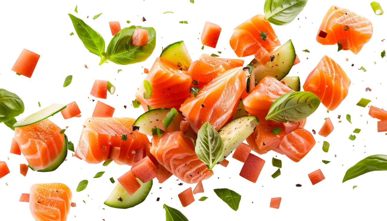 Floating Salmon, Cucumber and Basil Ingredients | Free PNG