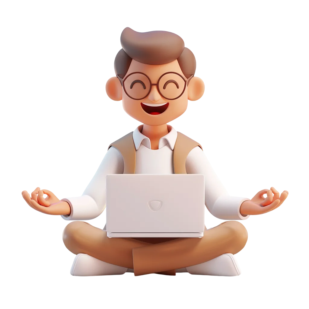 Smiling Man Meditating with Laptop Free PNG