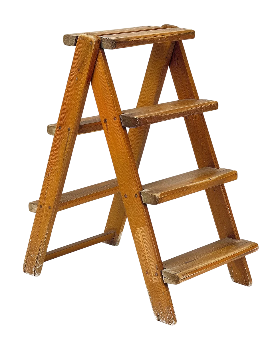Brown Wooden A-Frame Step Ladder Free PNG