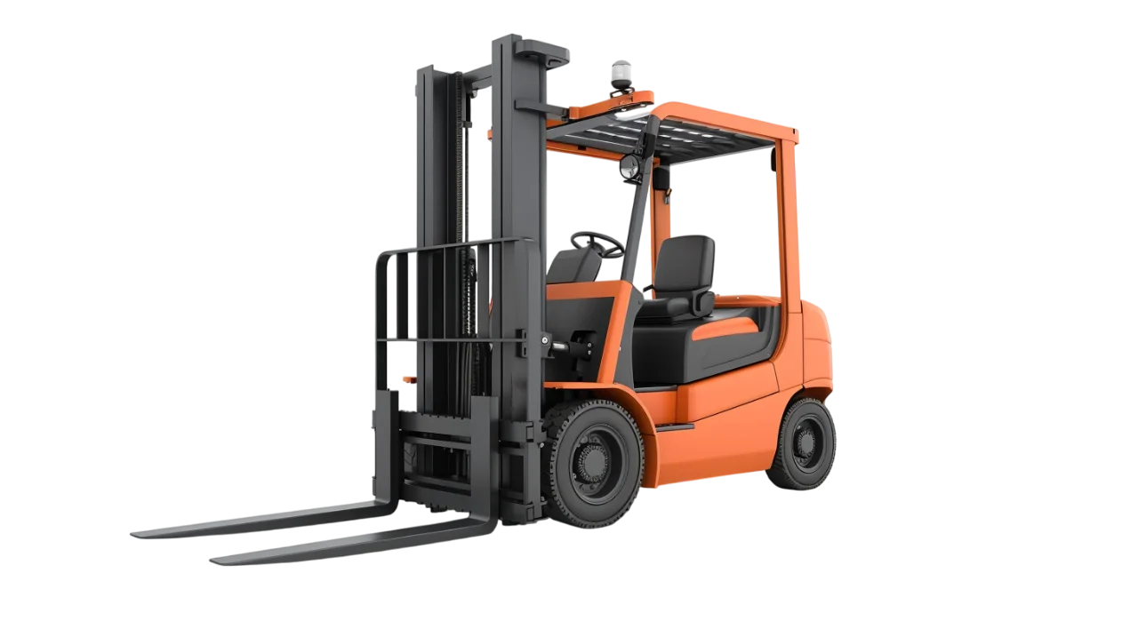 Orange Forklift Truck with Raised Mast and Forks - Free PNG