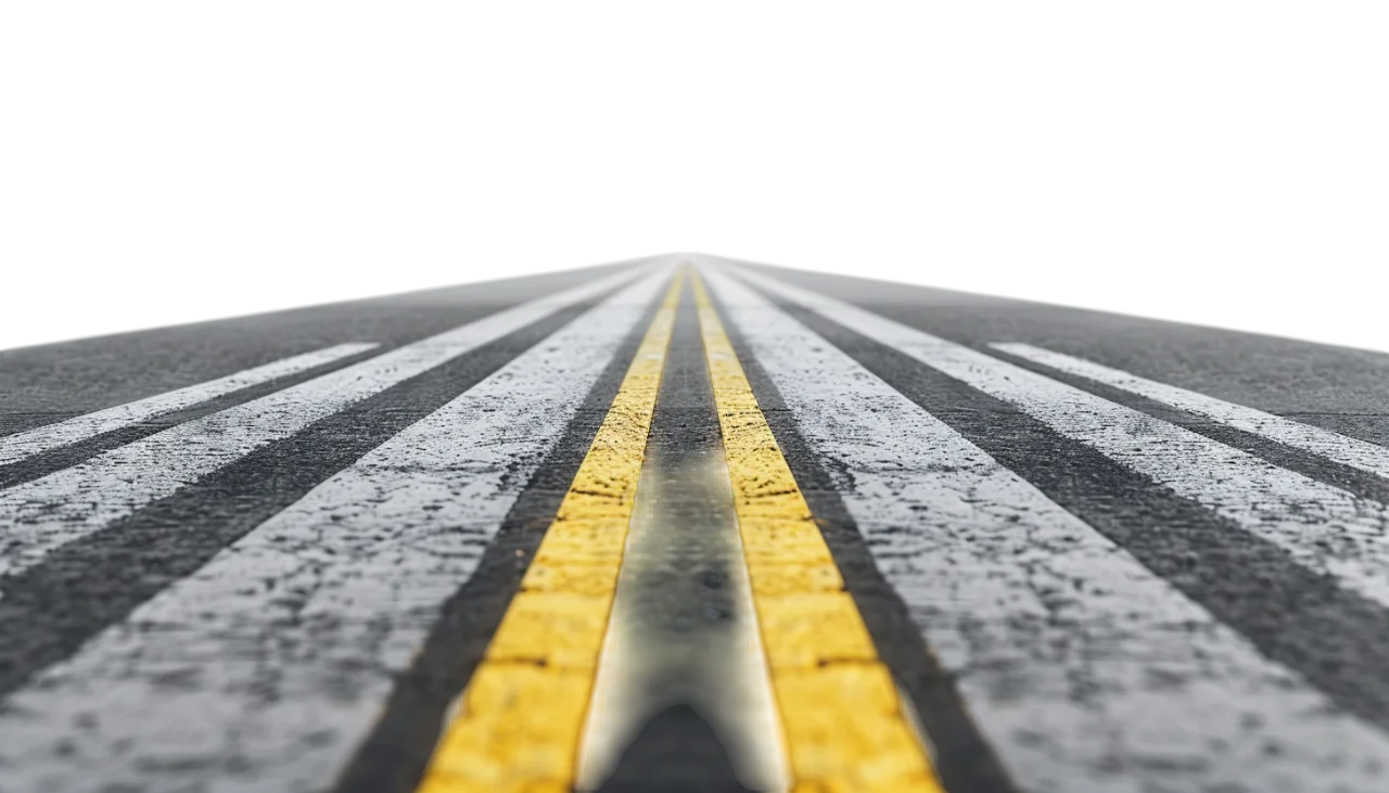 Low-Angle Road with Double Yellow Lines Free PNG