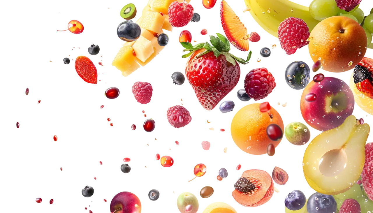 Floating Assorted Fresh Fruits with Water Droplets | Free PNG